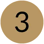 A large black number 3 centered on a solid gold circle.